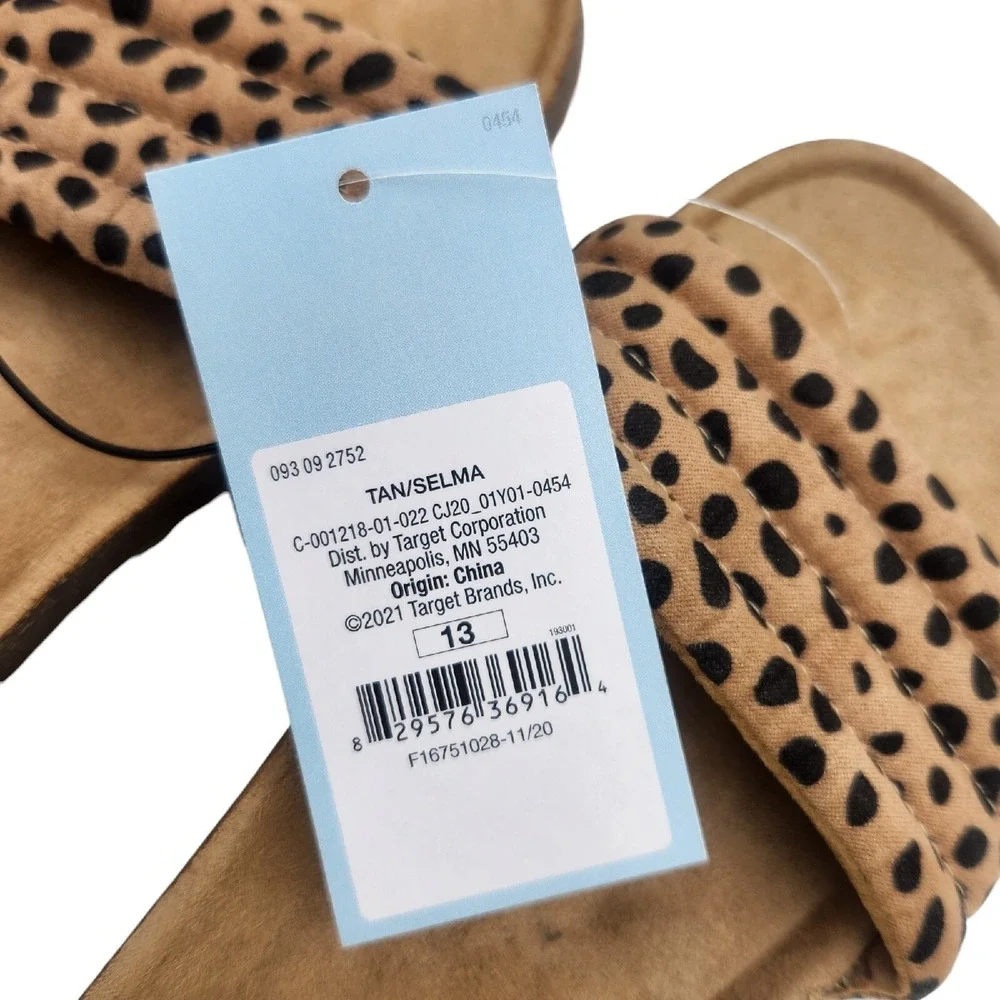 Cat & Jack Sandals Youth Girls Size 13 Selma Tan Animal Print Slide‎ On Brown